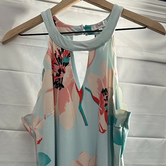 EUC - Candie's Halter Dress - Teal - Size Large - Scalloped Edge on Hem/Arms - Picture 2 of 3